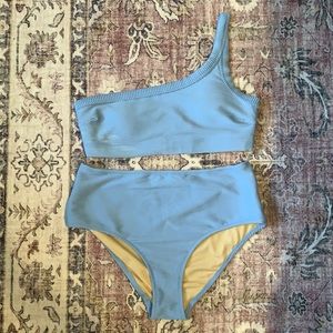 Ribbed one shoulder, high-waisted bikini